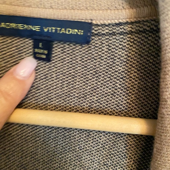 Adrienne Vittadini Tan and Black Plaid Cardigan with Fringe - Picture 4 of 14